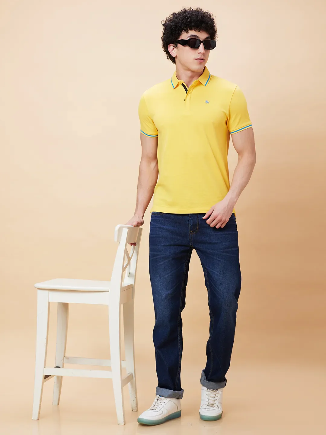 Yellow Regular Fit Men's Polo T-Shirt by Being Human Clothing - Image 6