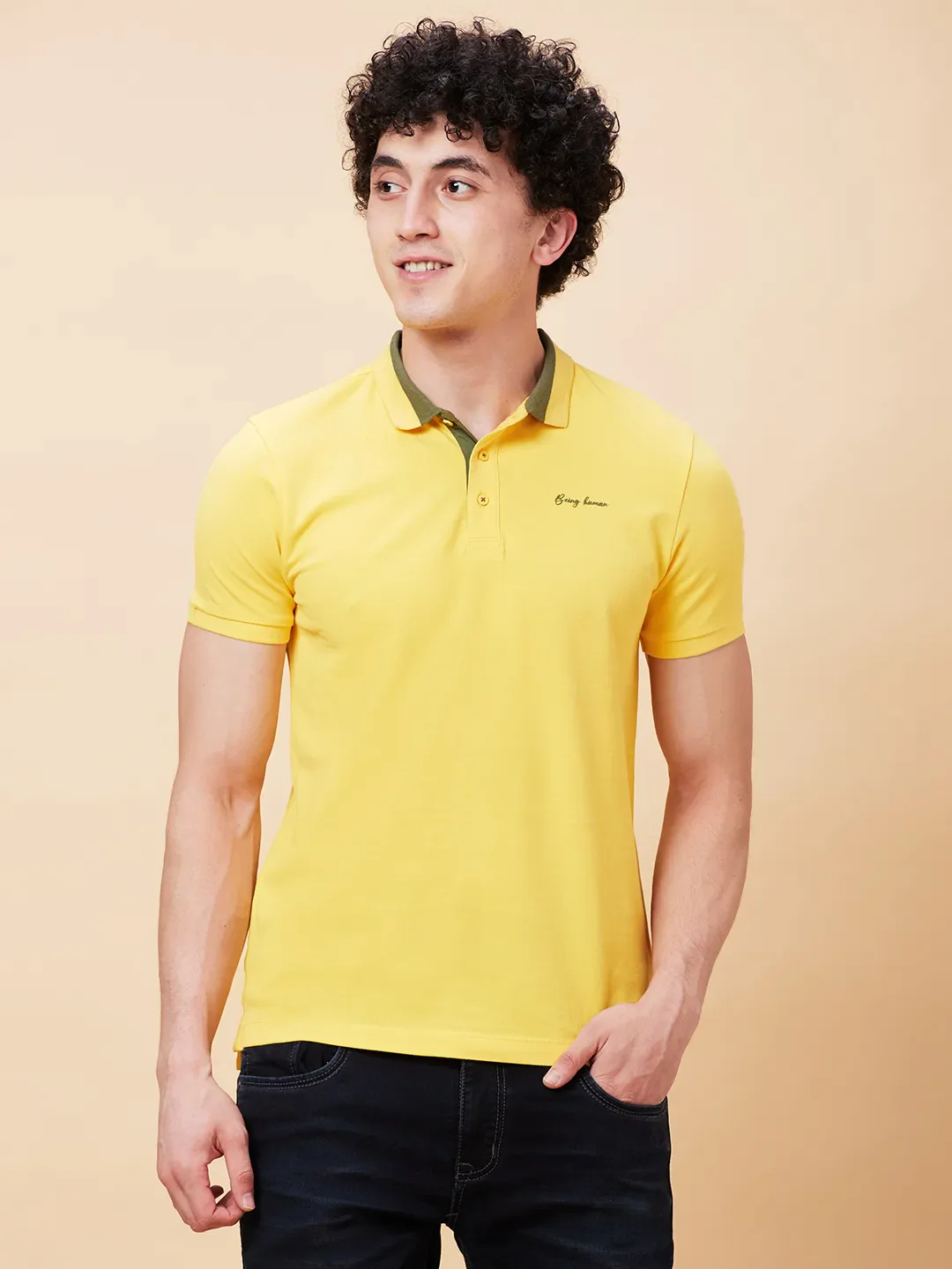 Yellow Regular Fit Men's Polo T-Shirt by Being Human Clothing