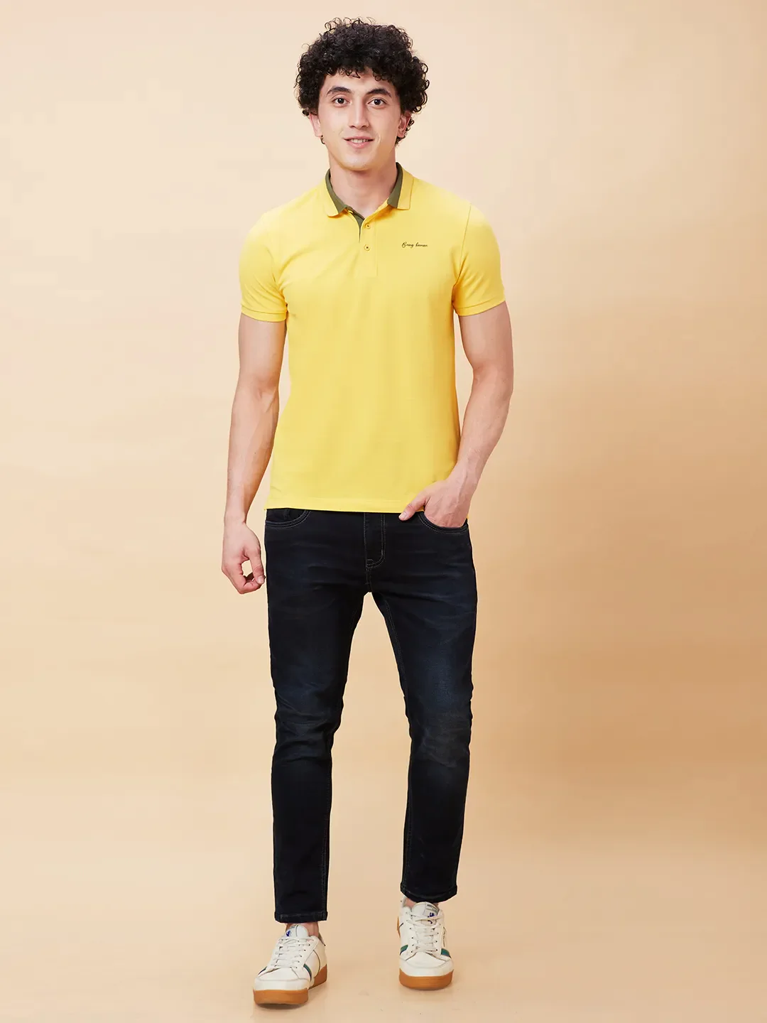 Yellow Regular Fit Men's Polo T-Shirt by Being Human Clothing - Image 2