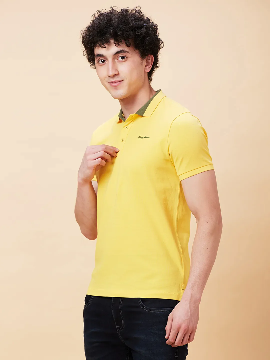Yellow Regular Fit Men's Polo T-Shirt by Being Human Clothing - Image 3