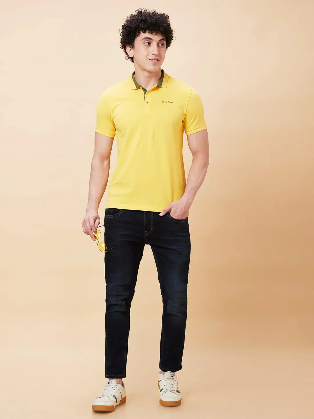 Yellow Regular Fit Men's Polo T-Shirt by Being Human Clothing - Image 6