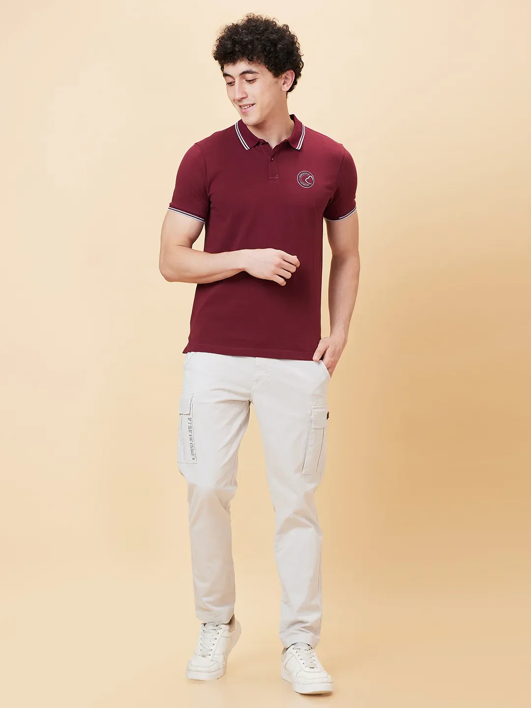 Red Regular Fit Men's Polo T-Shirt by Being Human Clothing