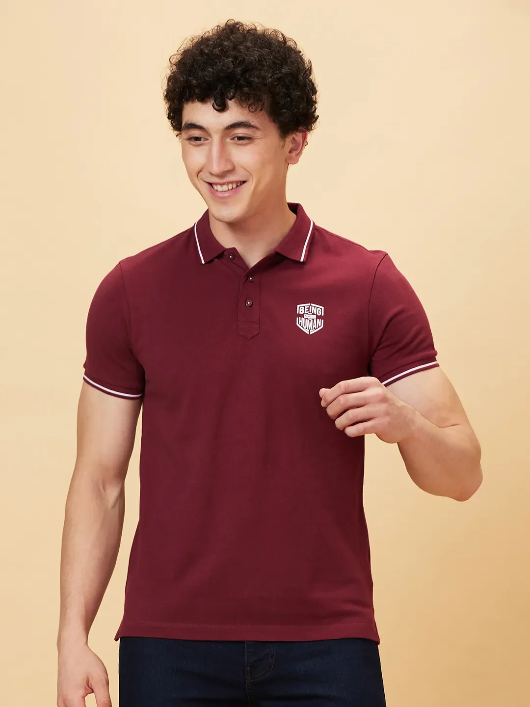 Red Regular Fit Men's Polo T-Shirt by Being Human Clothing - Image 6