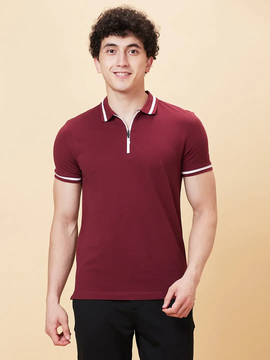 Red Regular Fit Men's Polo T-Shirt by Being Human Clothing - Image 6