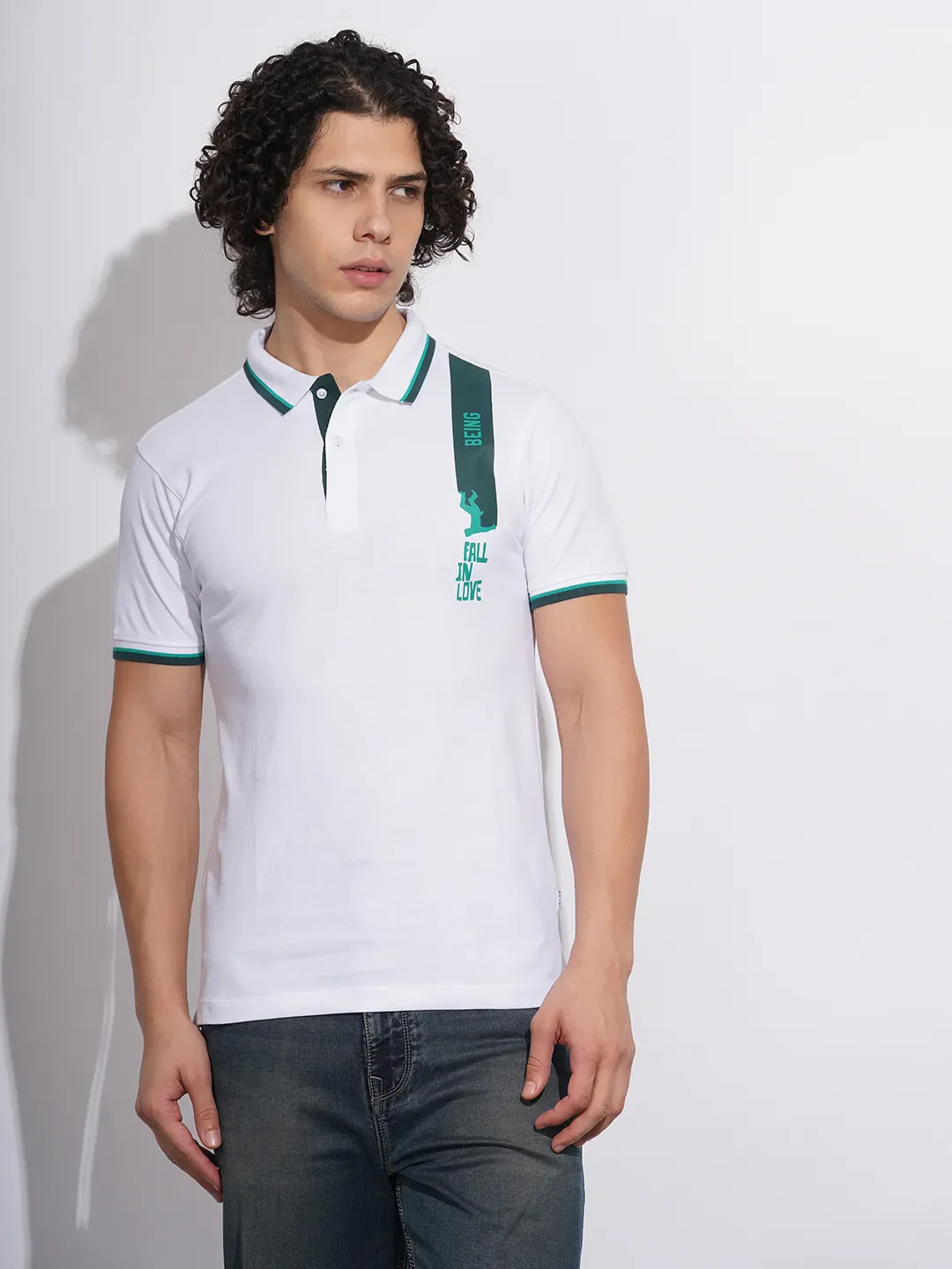 White Regular Fit Men's Polo T-Shirt by Being Human Clothing
