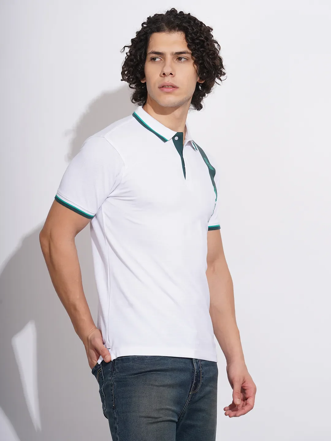 White Regular Fit Men's Polo T-Shirt by Being Human Clothing - Image 2