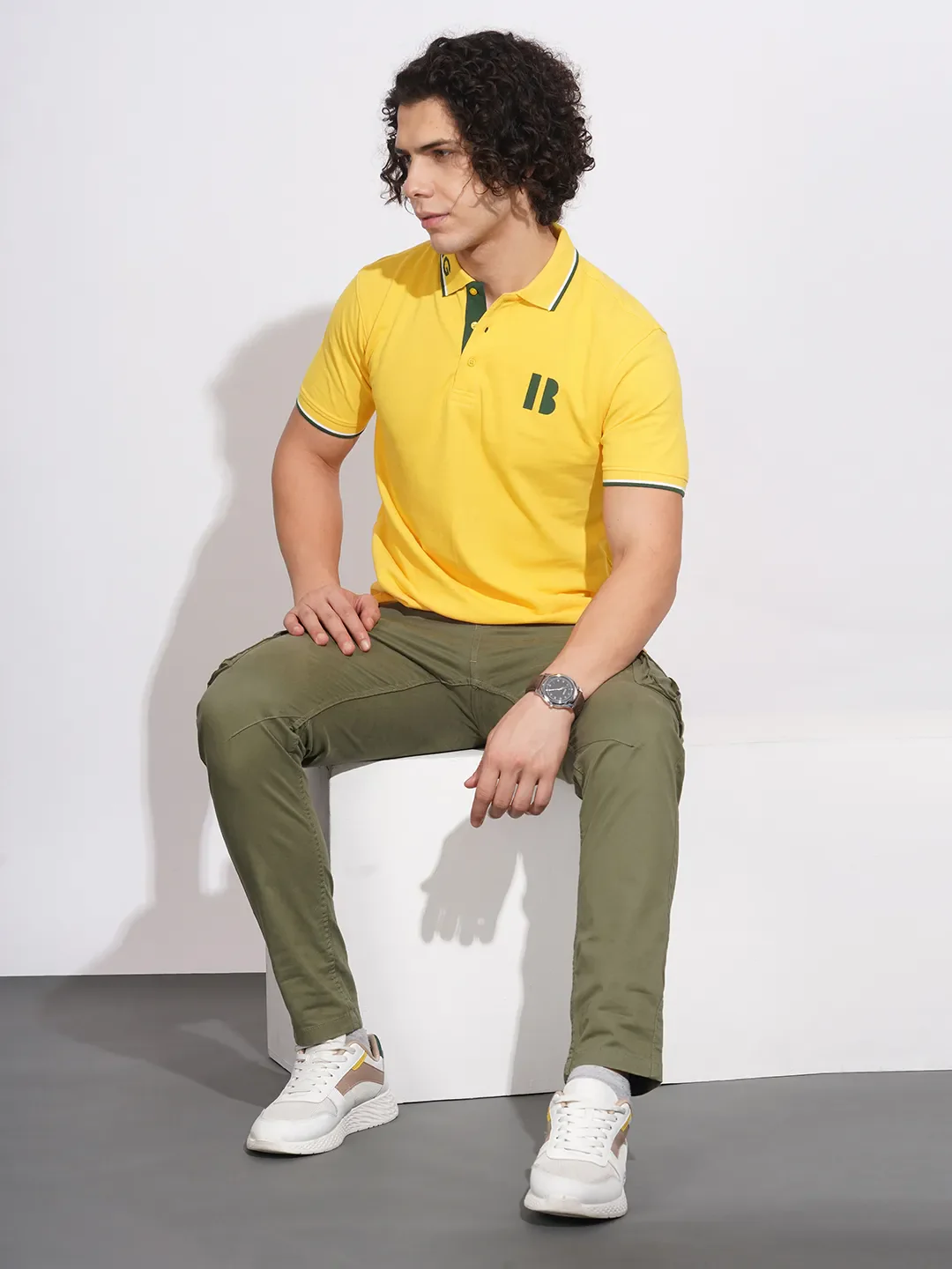 Yellow Regular Fit Men's Polo T-Shirt by Being Human Clothing - Image 4