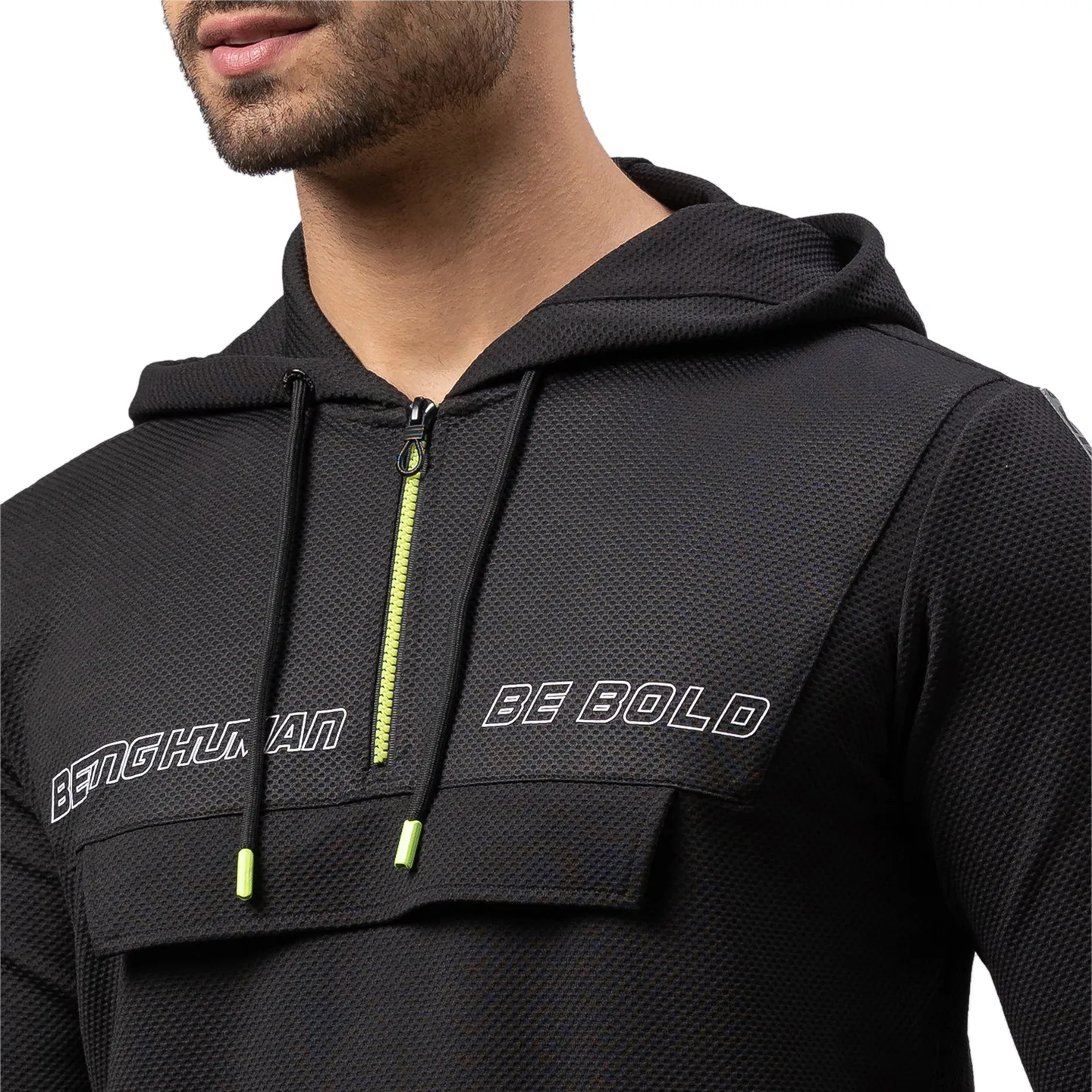 Black Regular Fit Round Neck Long Sleeves Cotton Men's Hoodie by Being Human Clothing - Image 5