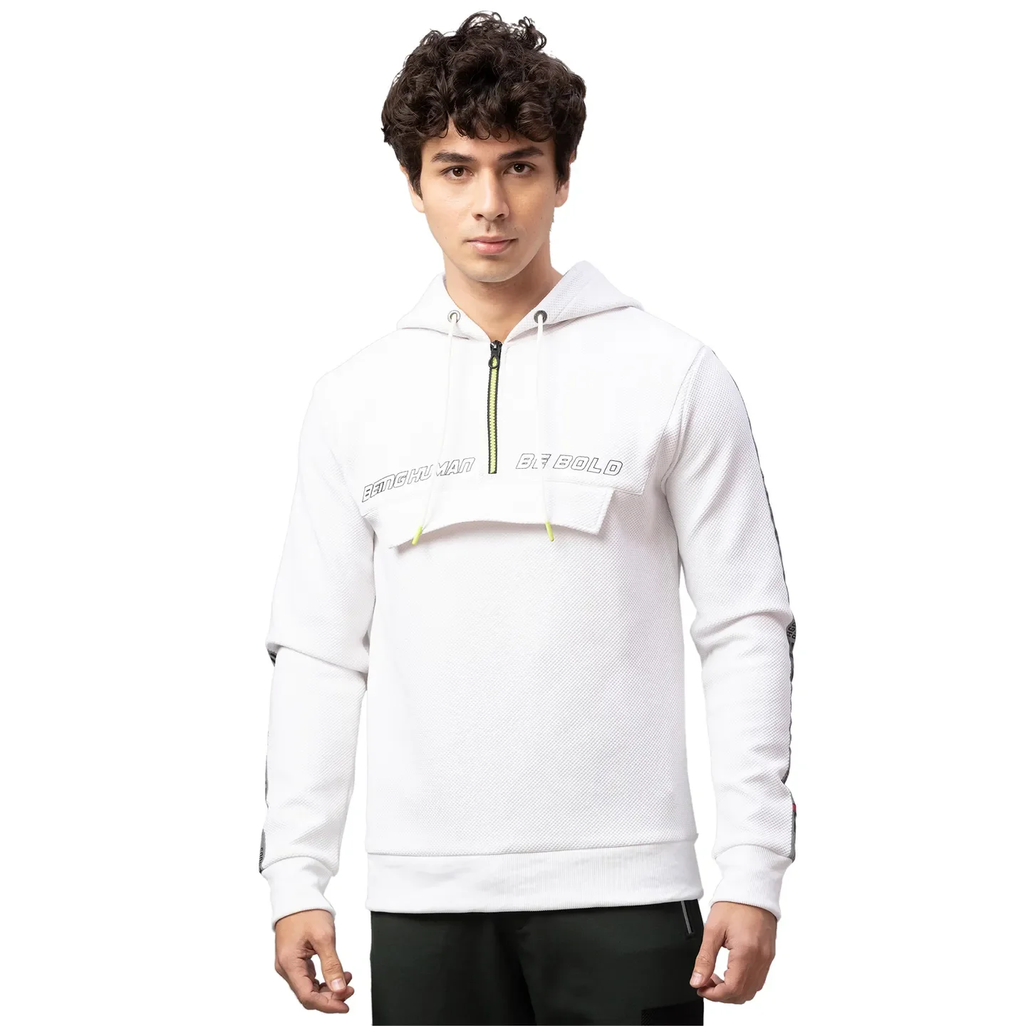 White Regular Fit Round Neck Long Sleeves Cotton Men's Hoodie by Being Human Clothing