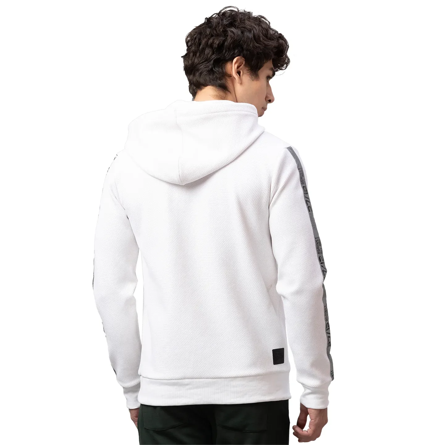 White Regular Fit Round Neck Long Sleeves Cotton Men's Hoodie by Being Human Clothing - Image 2