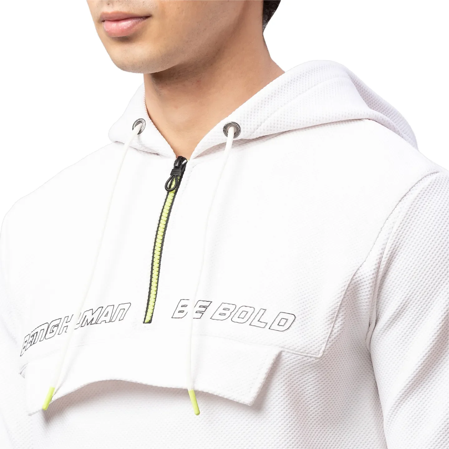 White Regular Fit Round Neck Long Sleeves Cotton Men's Hoodie by Being Human Clothing - Image 4