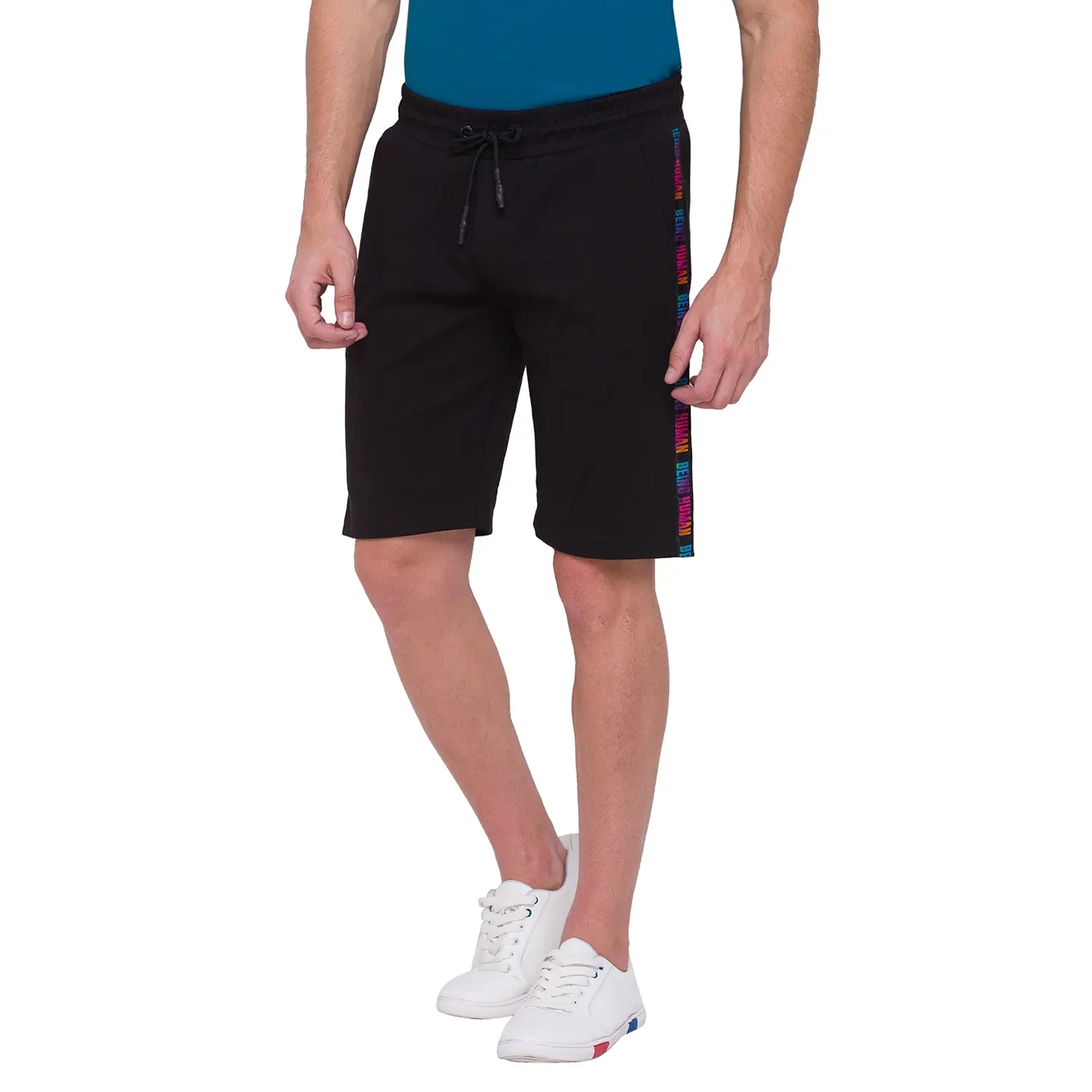 Black Regular Fit Shorts For Men By Being Human Clothing - Image 3