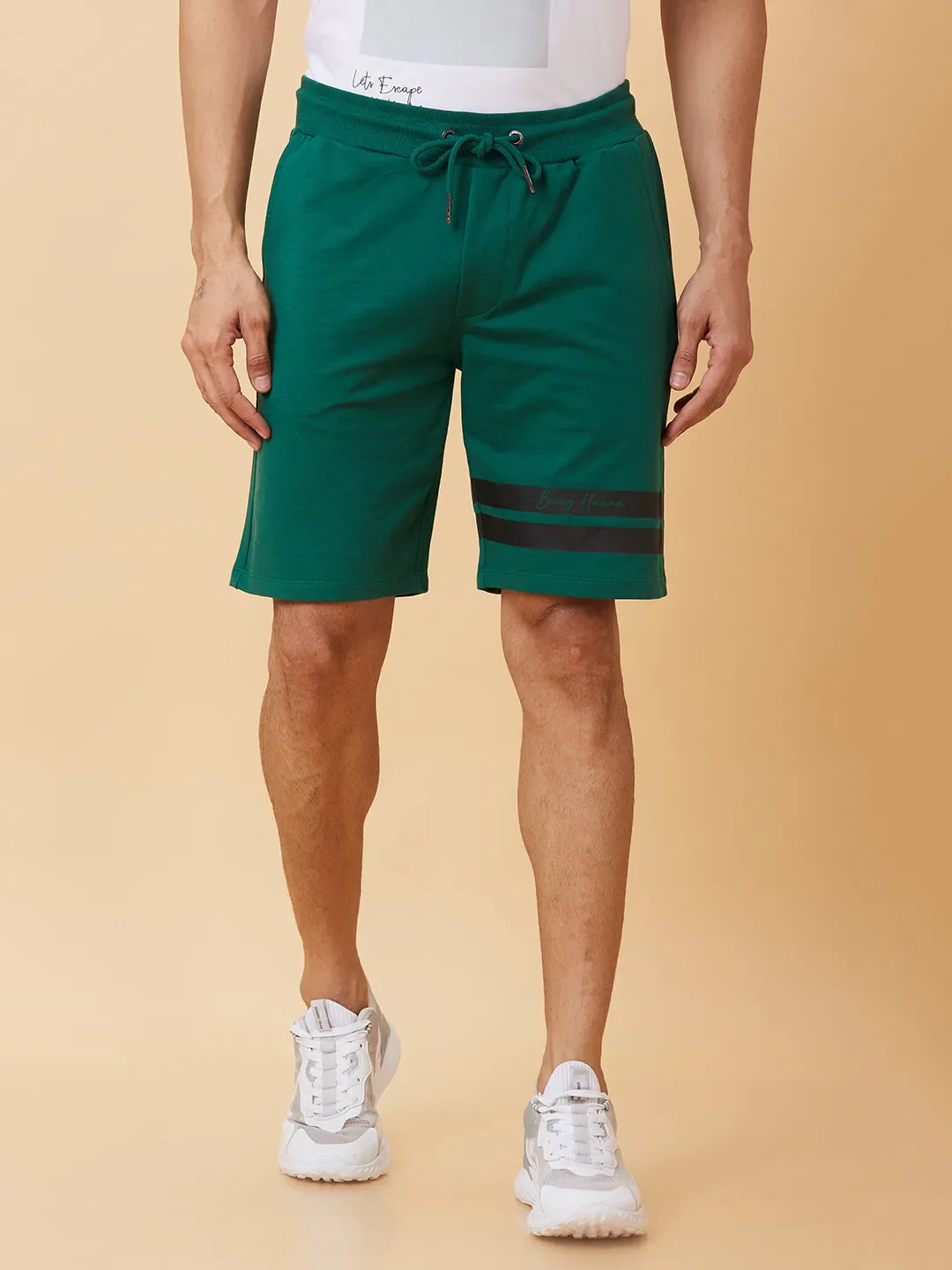 Green Regular Fit Men's Shorts by Being Human Clothing - Image 6