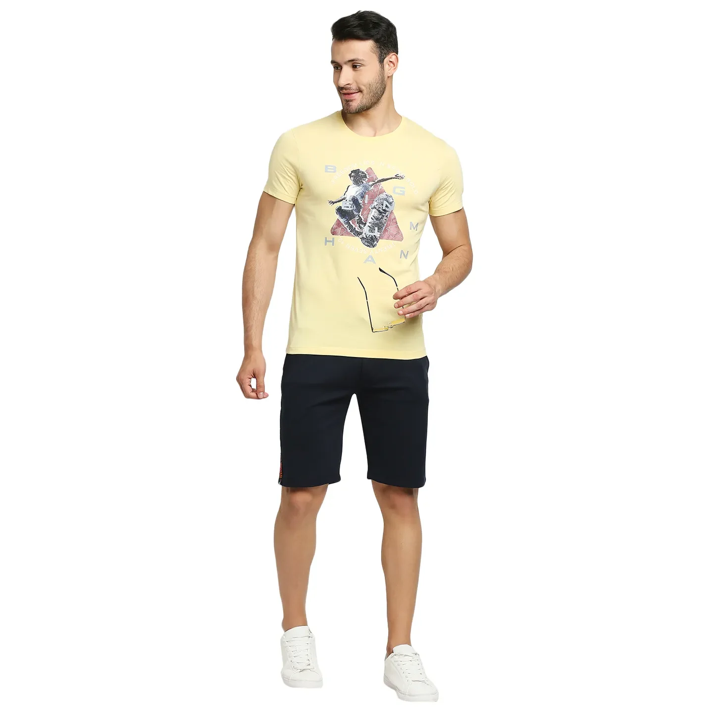 Navy Regular Fit Shorts For Men By Being Human Clothing - Image 5