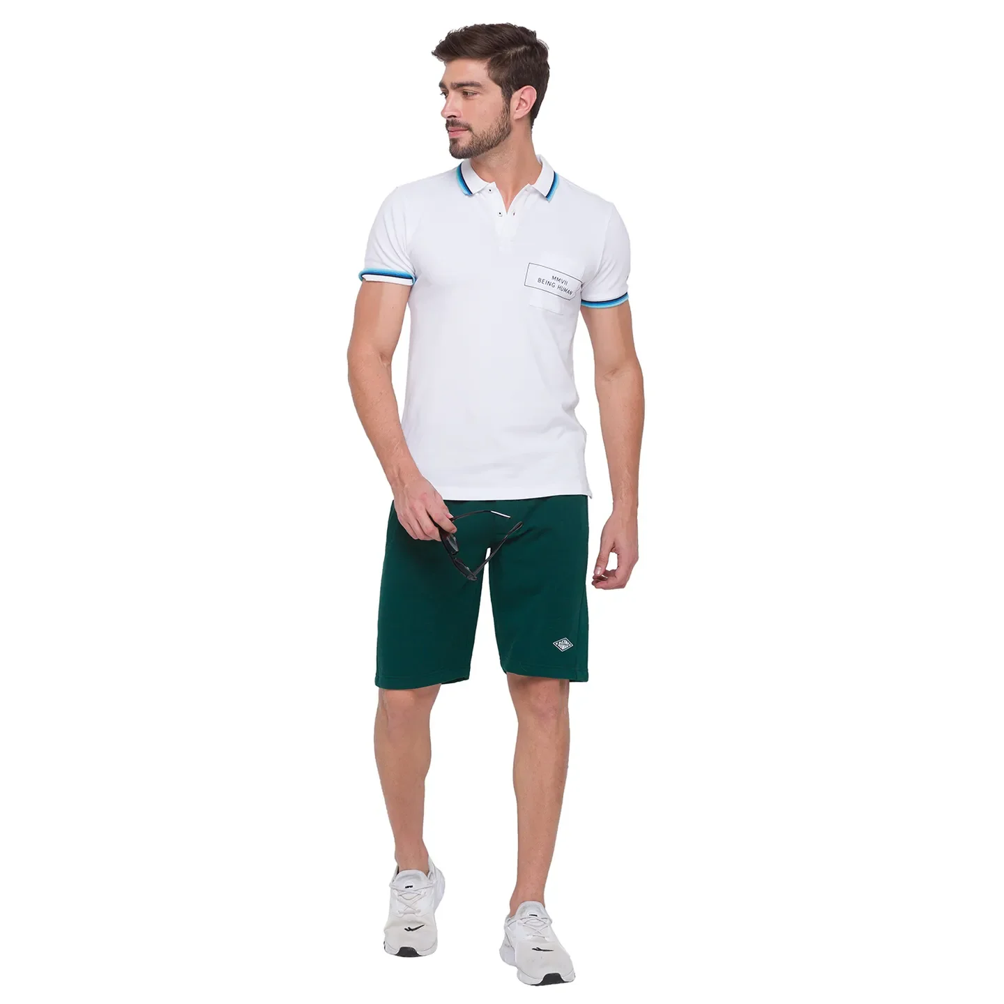 Olive Regular Fit Shorts For Men By Being Human Clothing - Image 2
