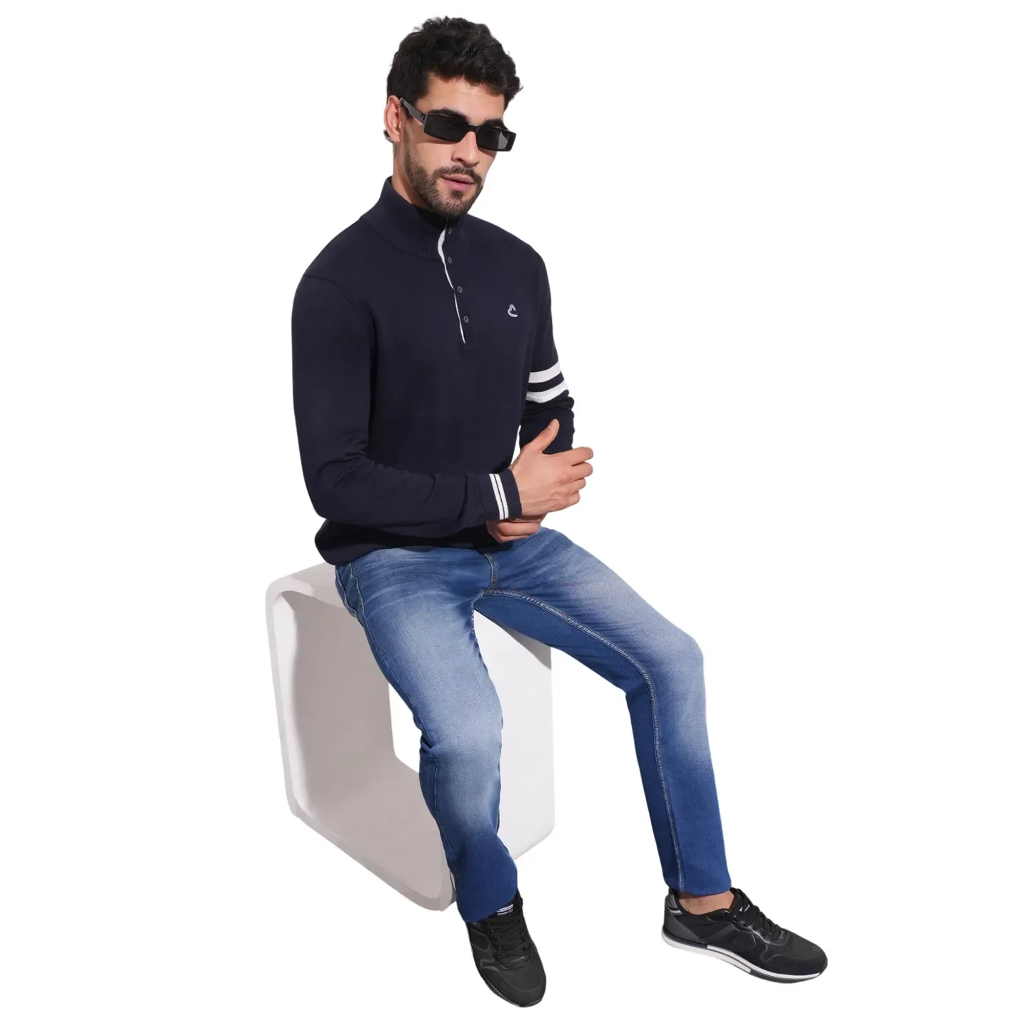Navy Regular Fit Round Neck Men's Sweatshirt by Being Human Clothing - Image 4
