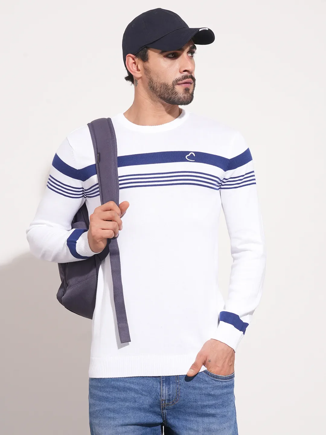 White Regular Fit Round Neck Long Sleeves Men's Sweatshirt by Being Human Clothing - Image 5