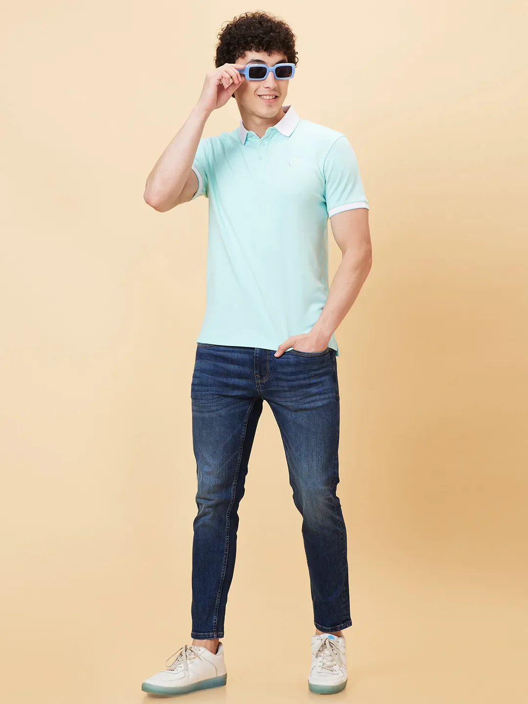 Aqua Regular Fit Men's Polo T-shirt by Being Human Clothing - Image 6