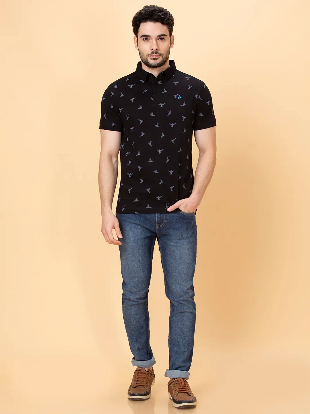 Black Regular Fit Men's Polo T-shirt by Being Human Clothing - Image 2
