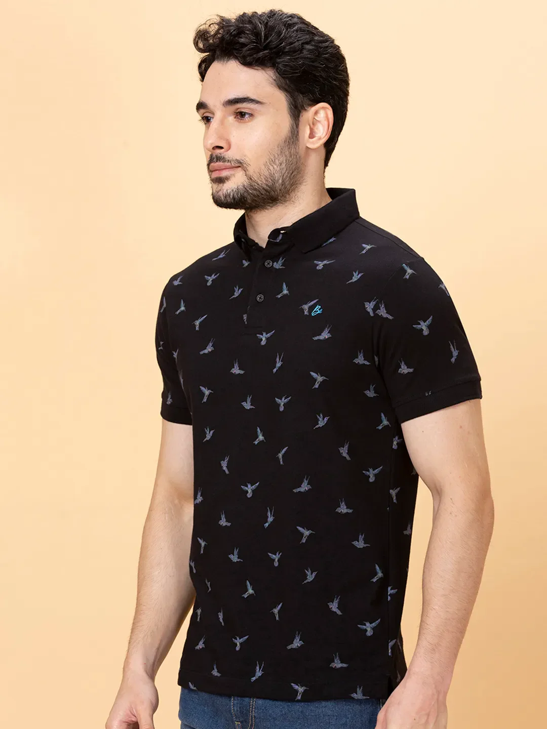 Black Regular Fit Men's Polo T-shirt by Being Human Clothing - Image 4