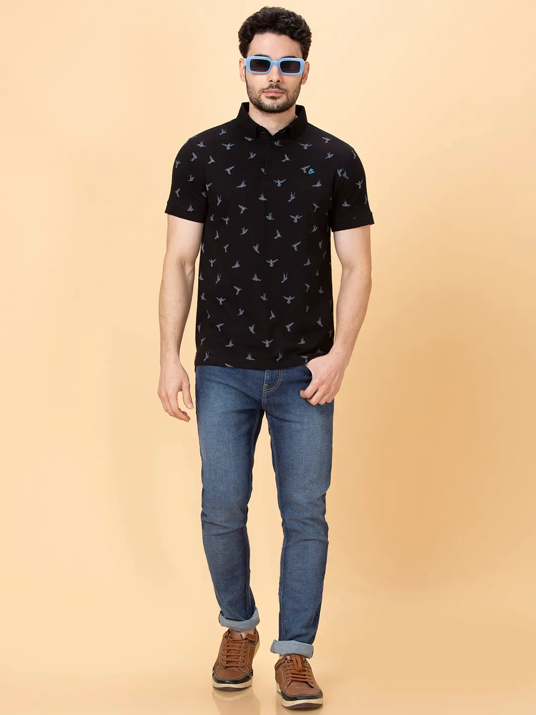 Black Regular Fit Men's Polo T-shirt by Being Human Clothing - Image 6