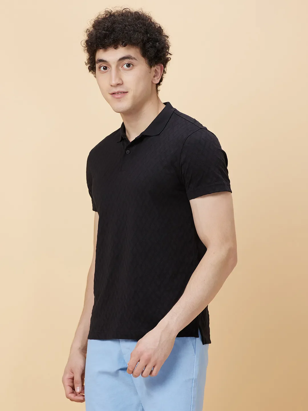 Black Regular Fit Men's Polo T-shirt by Being Human Clothing - Image 3