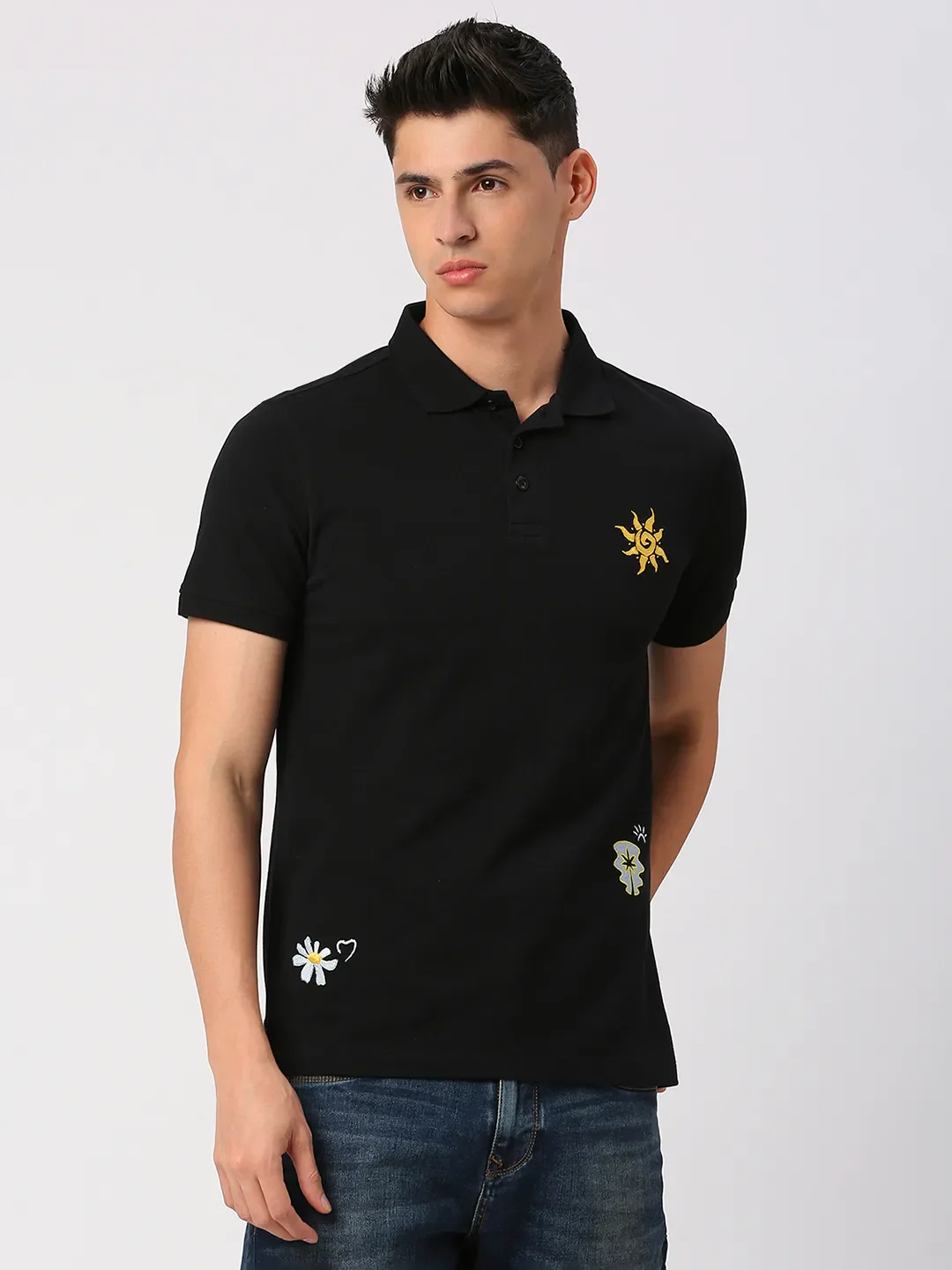 Black Regular Fit Men's Polo T-Shirt by Being Human Clothing
