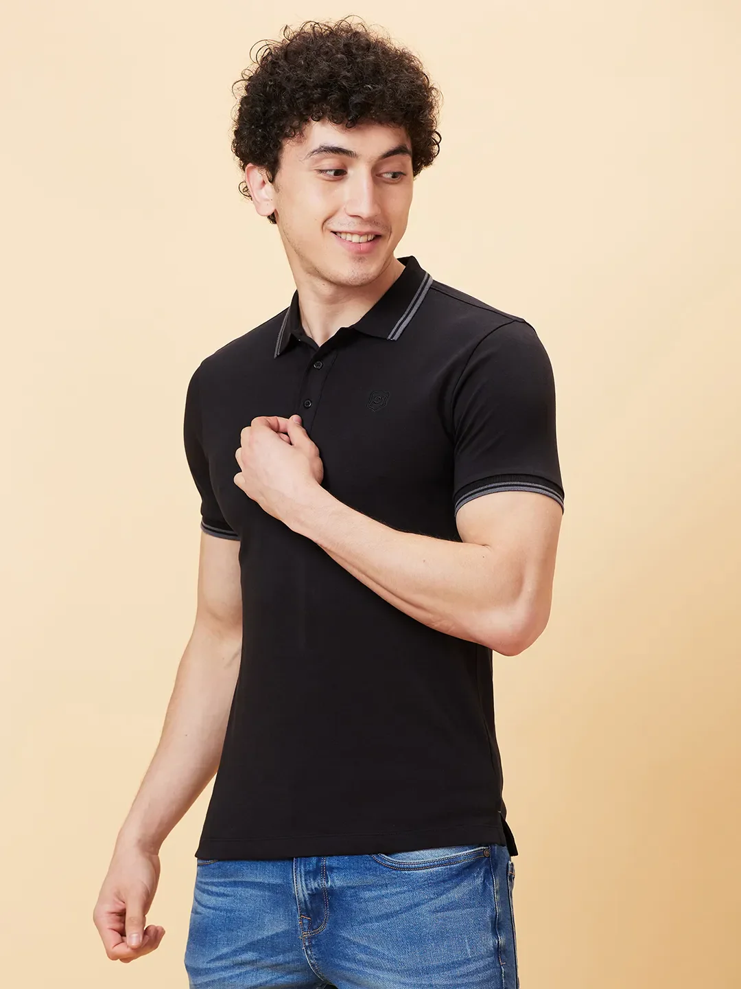 Black Regular Fit Men's Polo T-Shirt by Being Human Clothing - Image 3
