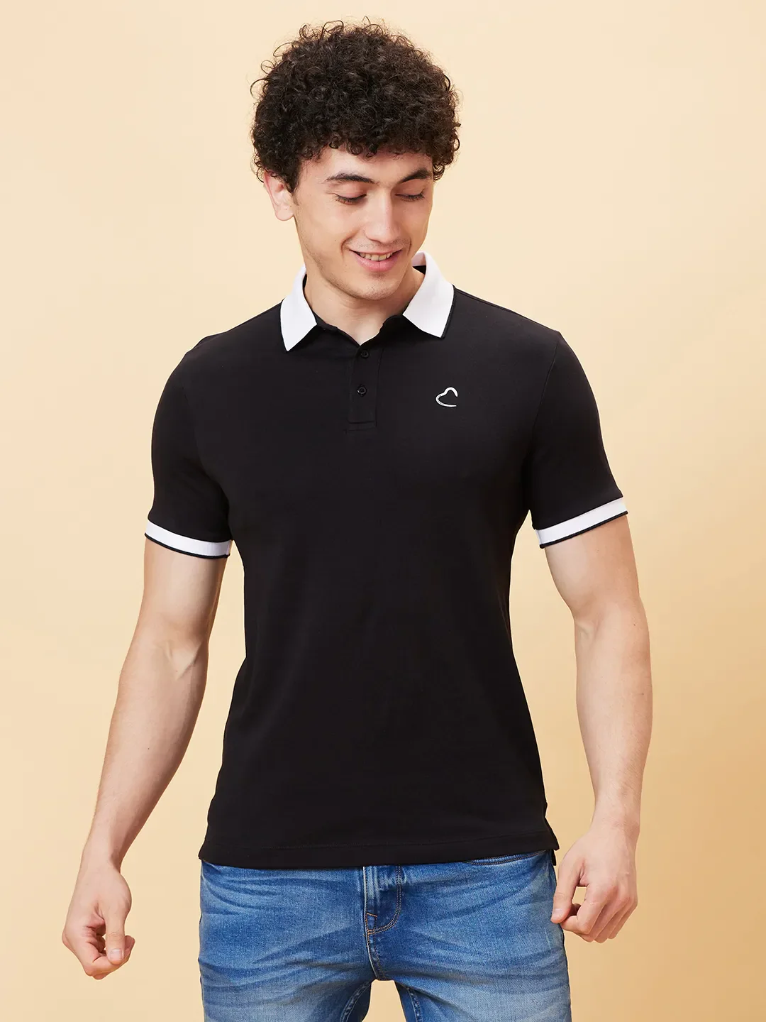 Black Regular Fit Men's Polo T-Shirt by Being Human Clothing