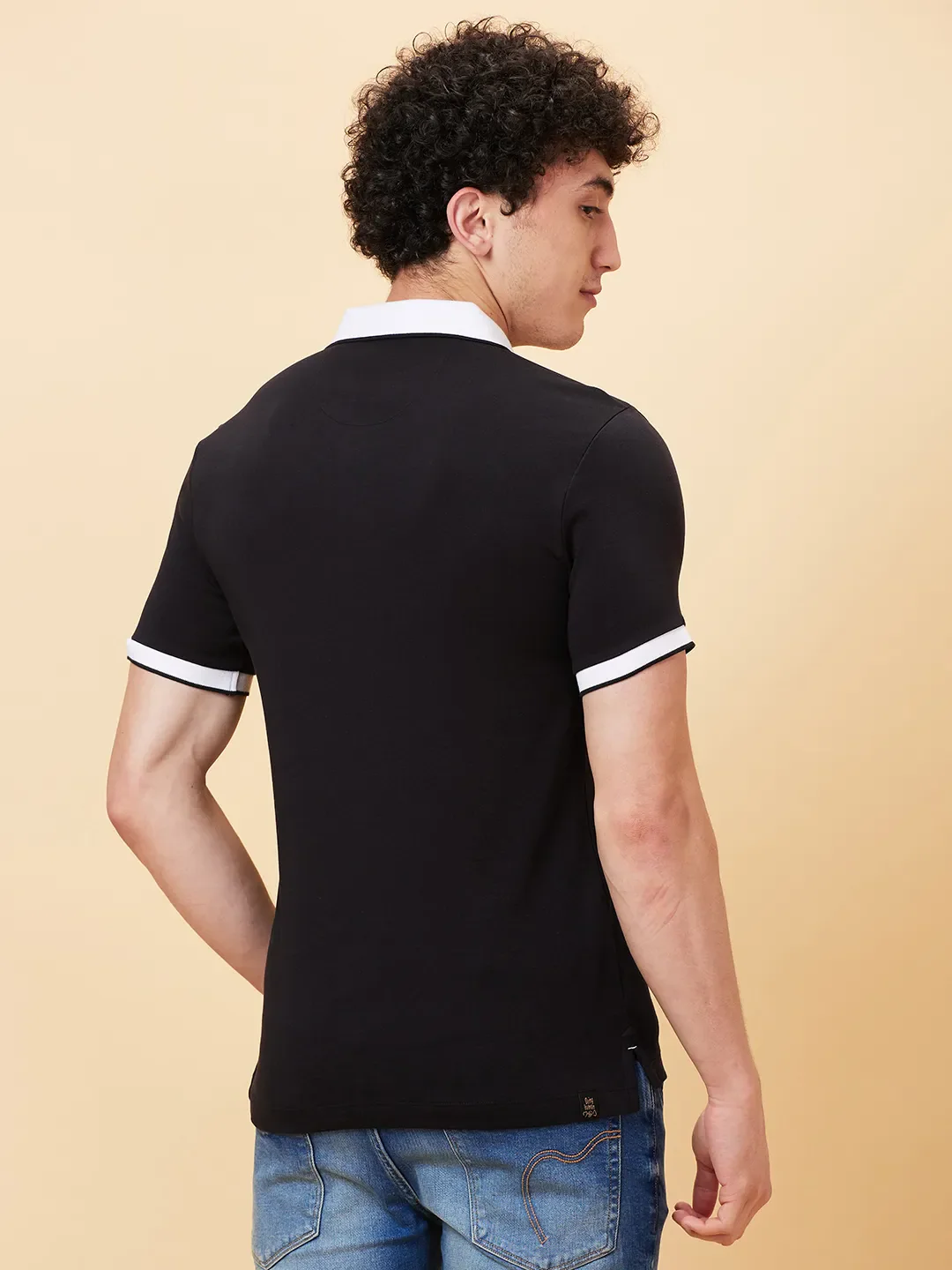 Black Regular Fit Men's Polo T-Shirt by Being Human Clothing - Image 4