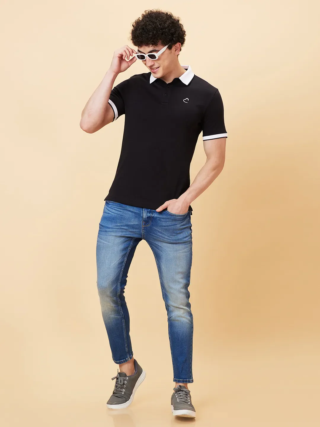 Black Regular Fit Men's Polo T-Shirt by Being Human Clothing - Image 6