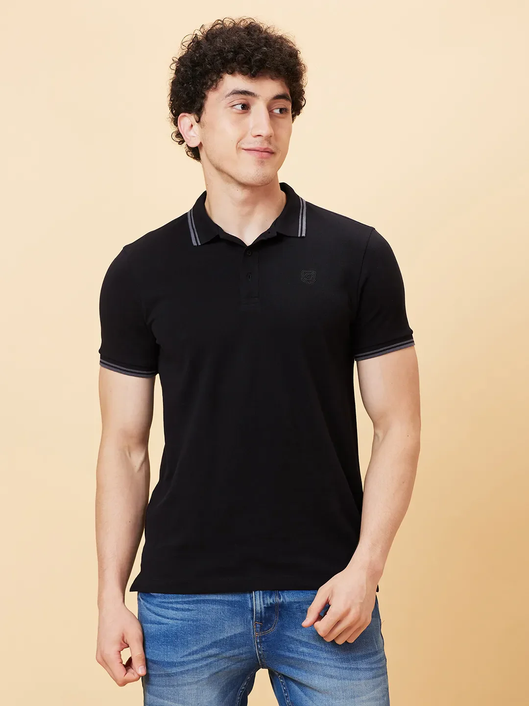 Black Regular Fit Men's Polo T-shirt by Being Human Clothing