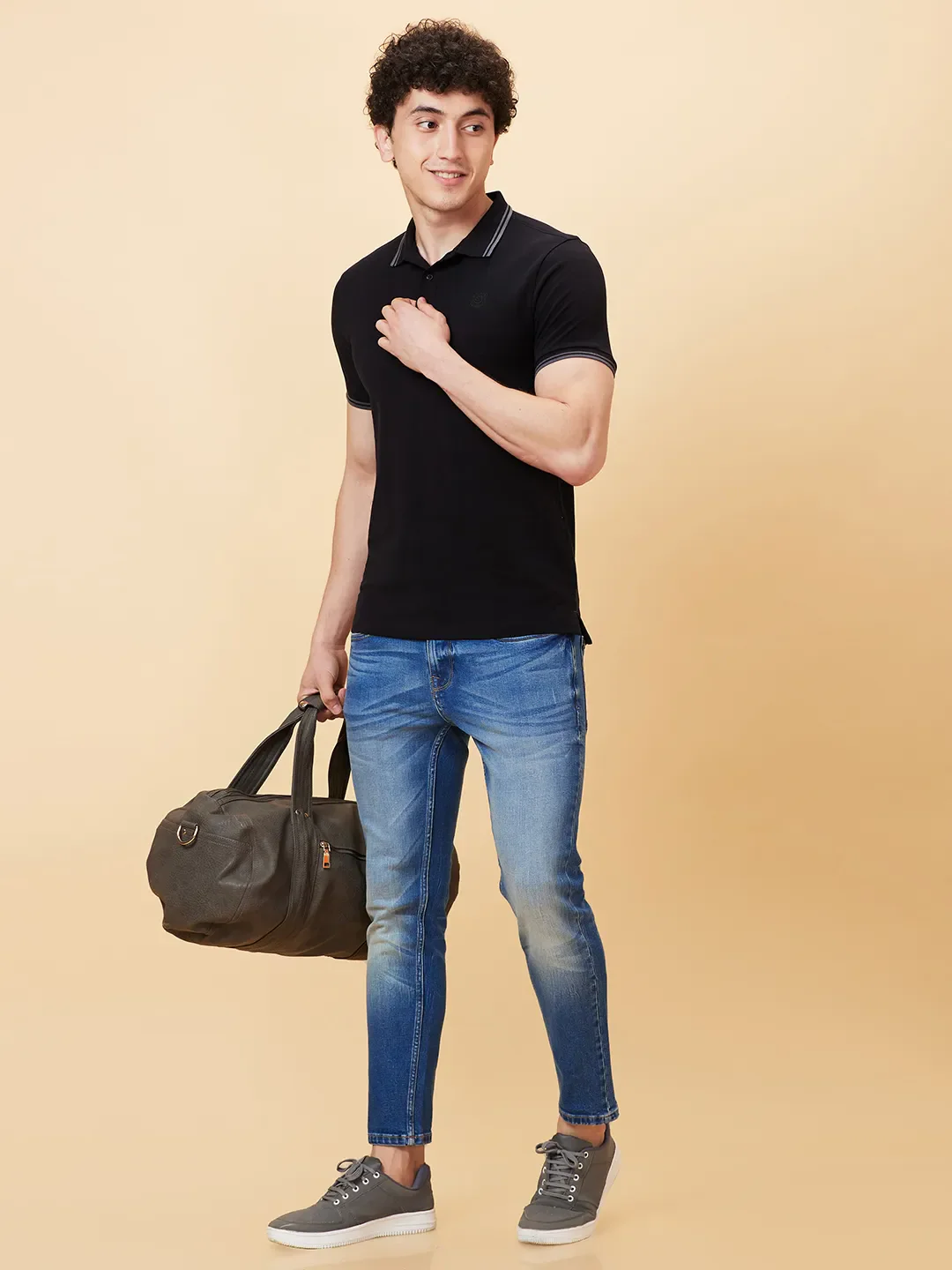 Black Regular Fit Men's Polo T-shirt by Being Human Clothing - Image 6