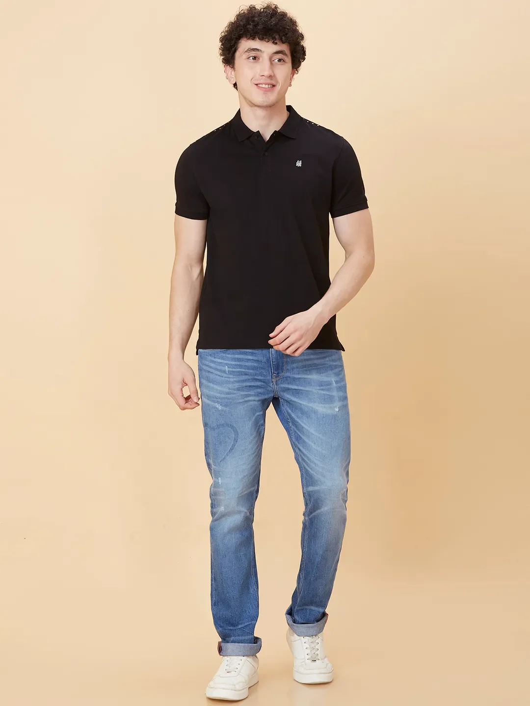 Black Regular Fit Men's Polo T-Shirt by Being Human Clothing - Image 2