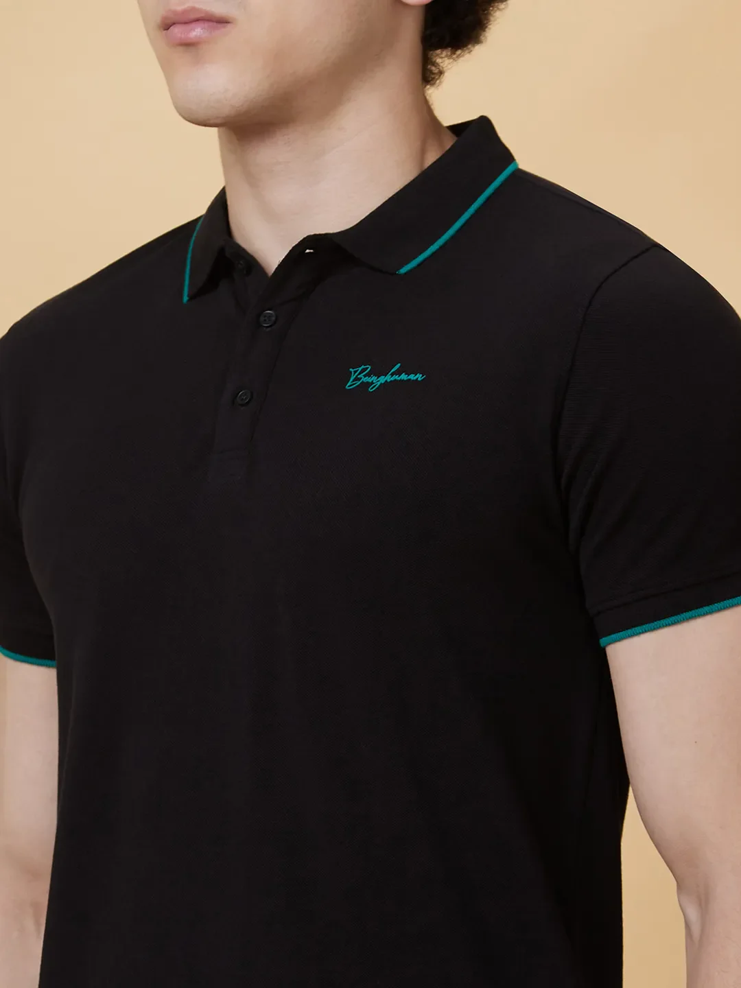 Black Regular Fit Men's Polo T-Shirt by Being Human Clothing - Image 4
