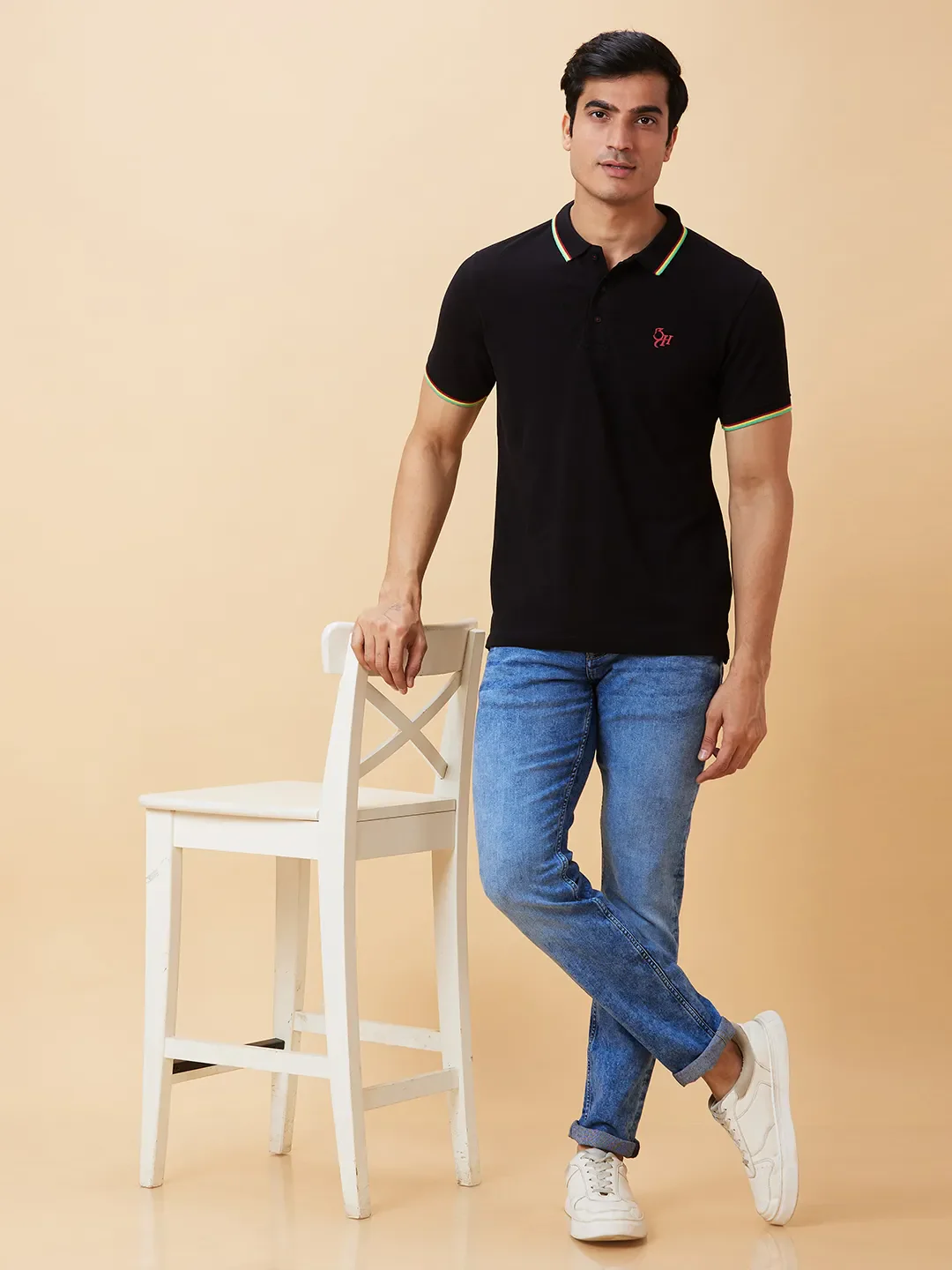 Black Regular Fit Men's Polo T-Shirt by Being Human Clothing - Image 5