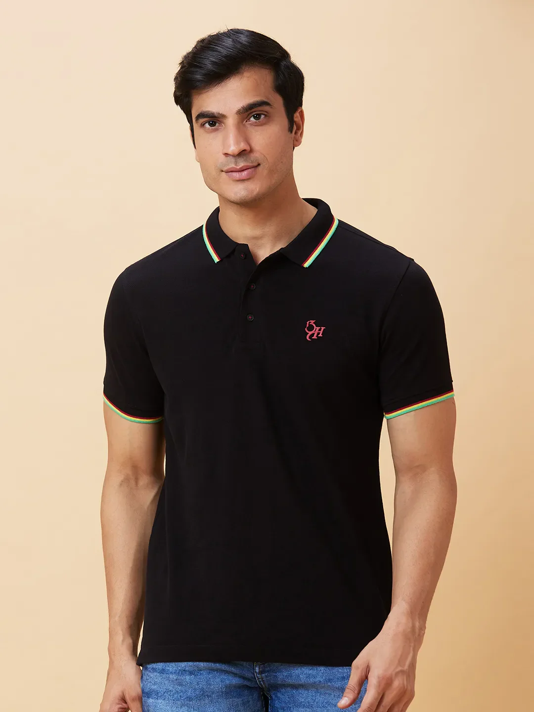 Black Regular Fit Men's Polo T-Shirt by Being Human Clothing - Image 6