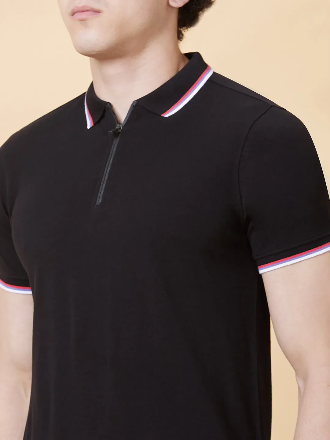 Black Regular Fit Men's Polo T-Shirt by Being Human Clothing - Image 4