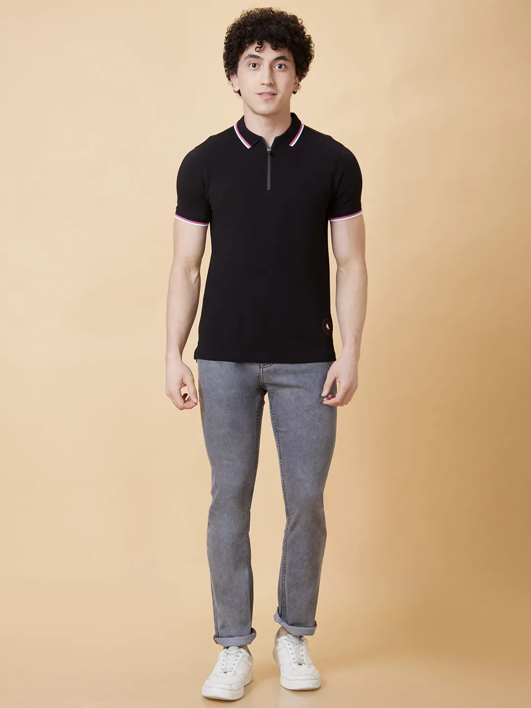 Black Regular Fit Men's Polo T-Shirt by Being Human Clothing - Image 5