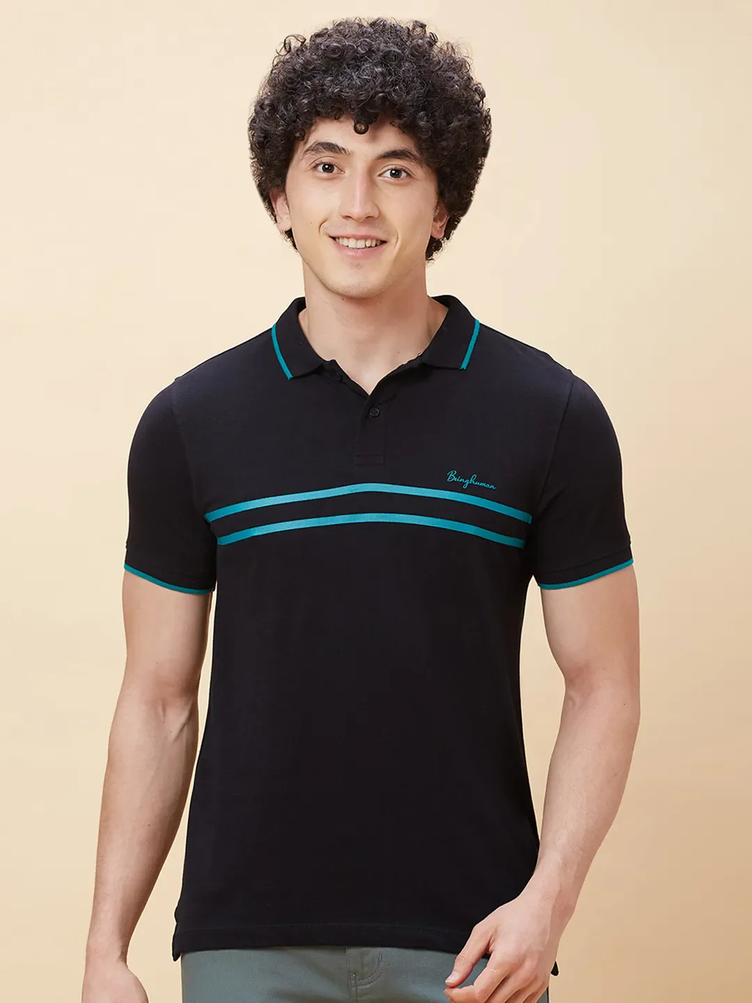 Black Regular Fit Men's Polo T-Shirt by Being Human Clothing