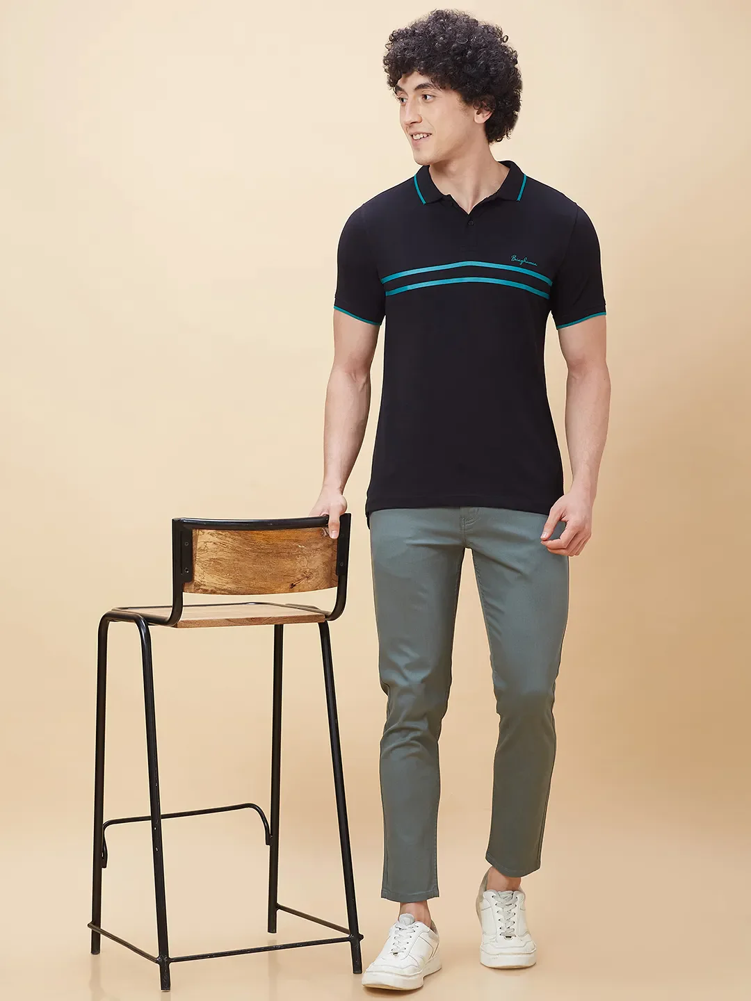 Black Regular Fit Men's Polo T-Shirt by Being Human Clothing - Image 6