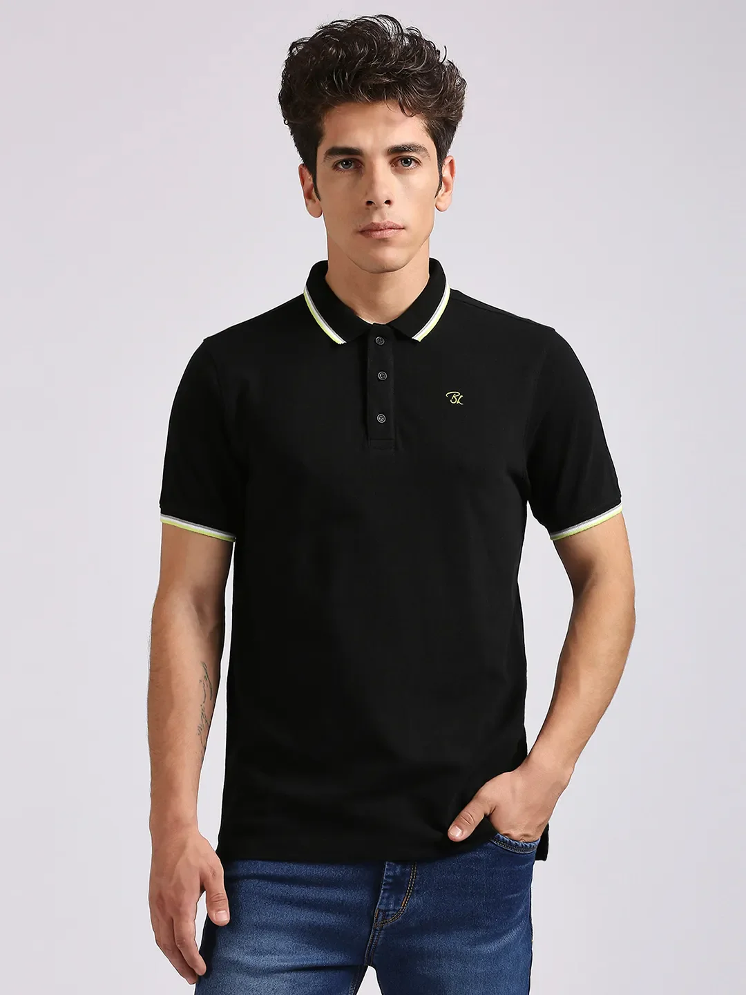 Black Regular Fit Men's Polo T-Shirt by Being Human Clothing