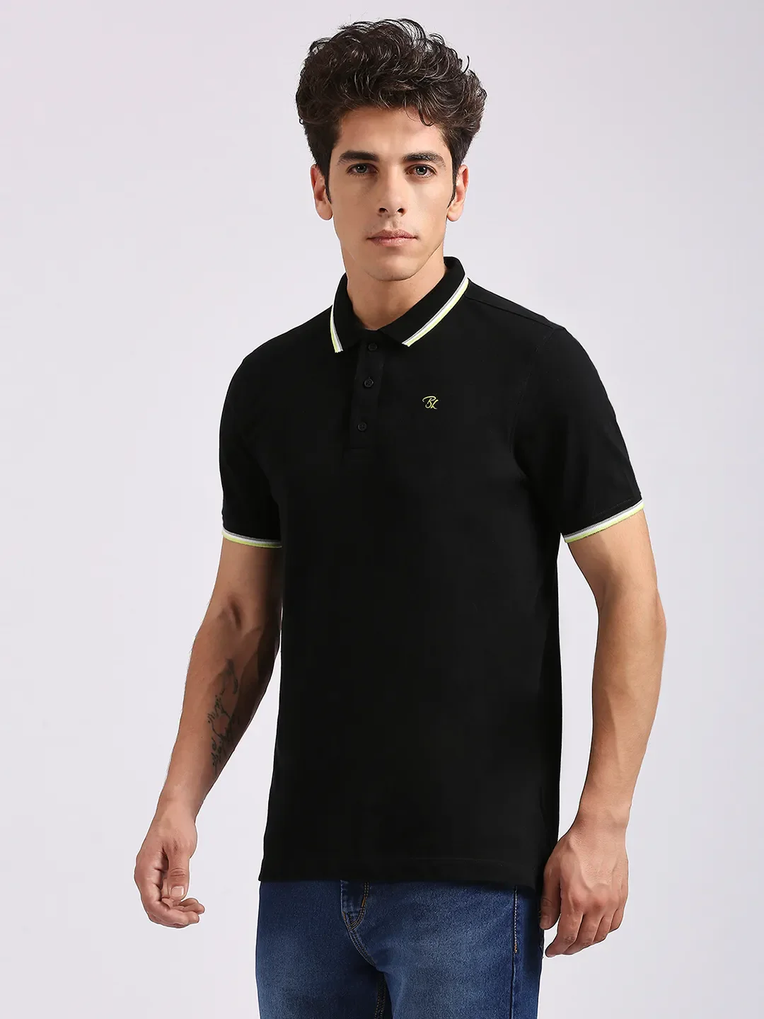 Black Regular Fit Men's Polo T-Shirt by Being Human Clothing - Image 2