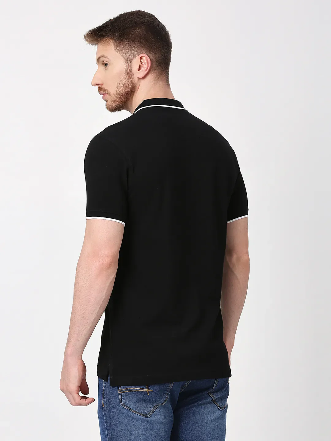 Black Regular Fit Men's Polo T-Shirt by Being Human Clothing - Image 4