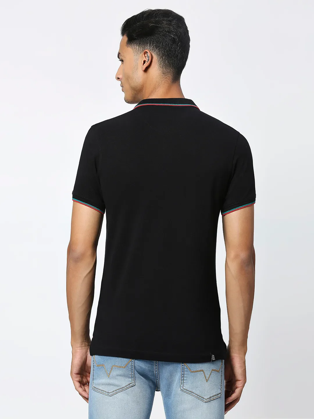 Black Regular Fit Men's Polo T-Shirt by Being Human Clothing - Image 4