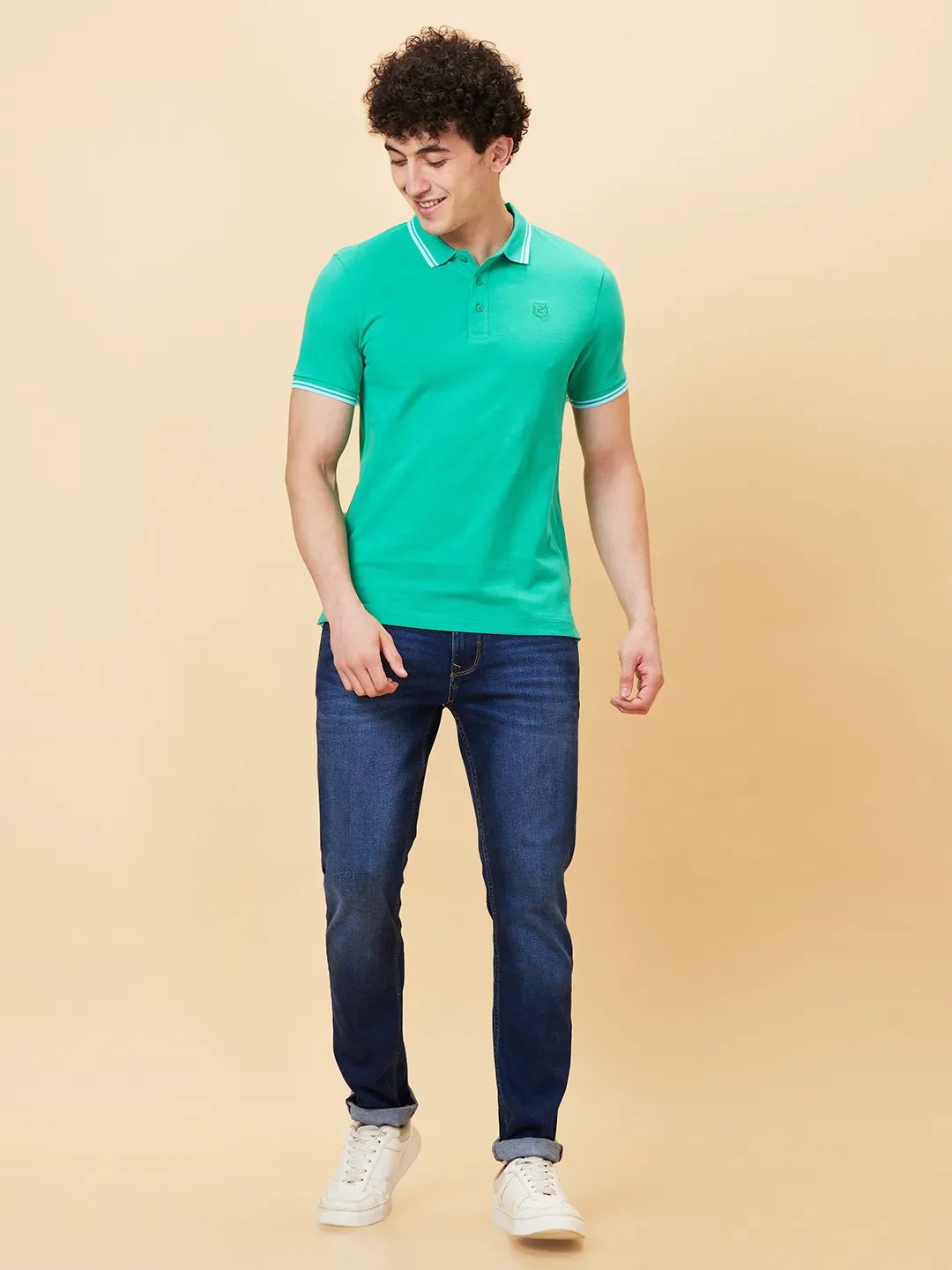 Green Regular Fit Men's Polo T-shirt by Being Human Clothing - Image 2