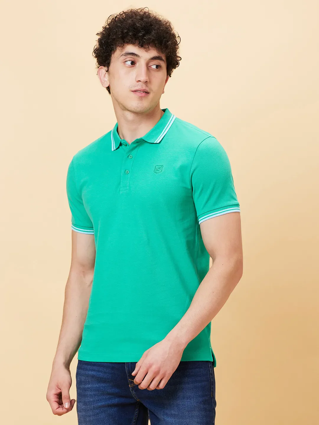 Green Regular Fit Men's Polo T-shirt by Being Human Clothing - Image 3