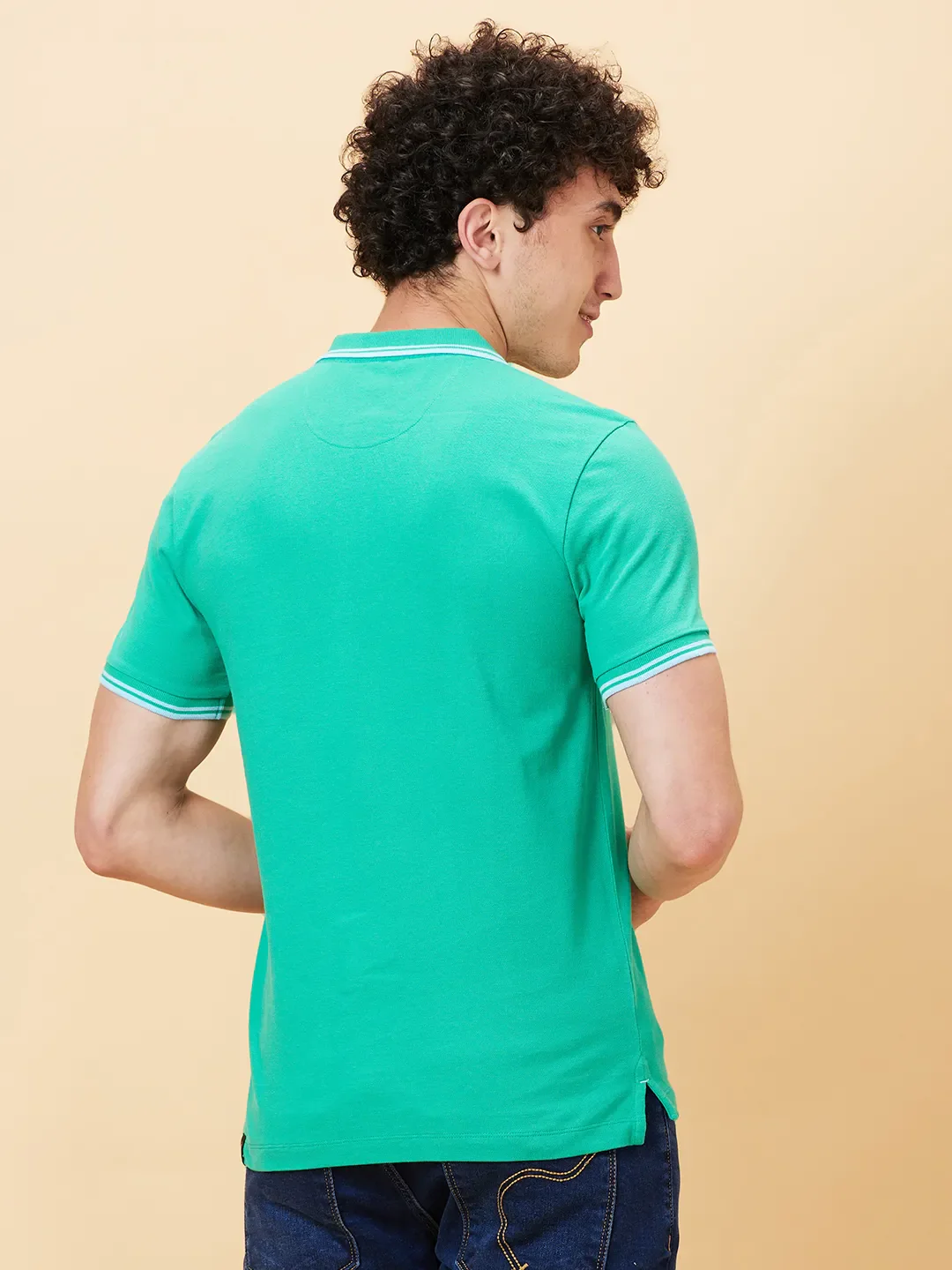 Green Regular Fit Men's Polo T-shirt by Being Human Clothing - Image 4