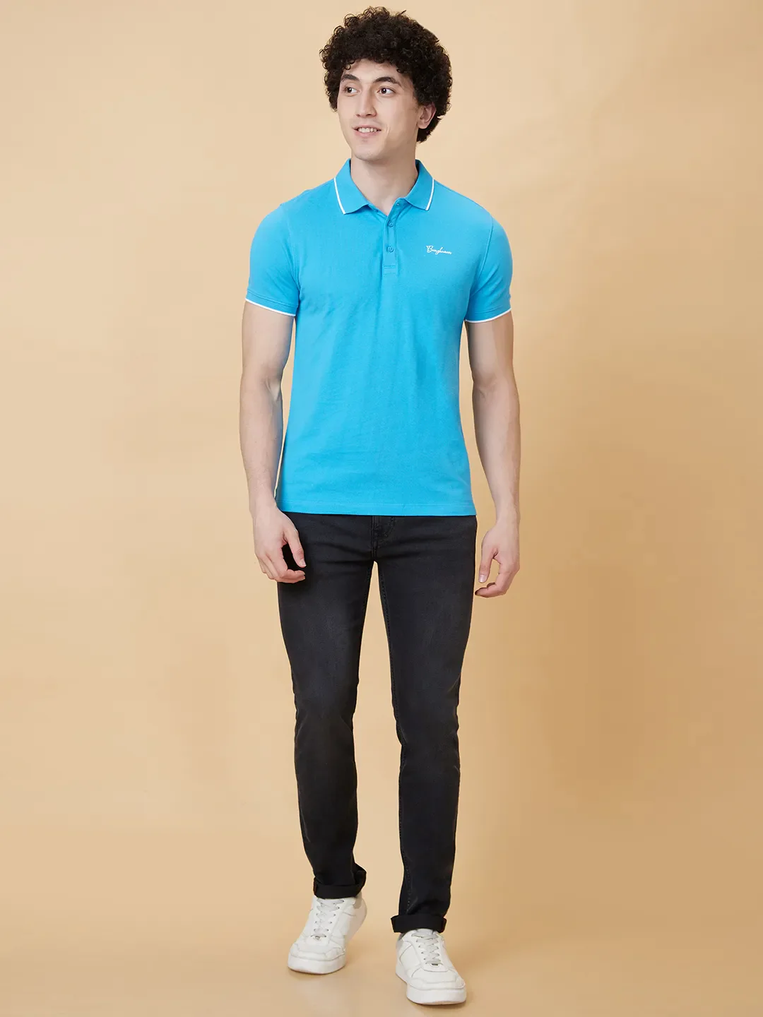 Blue Regular Fit Men's Polo T-Shirt by Being Human Clothing