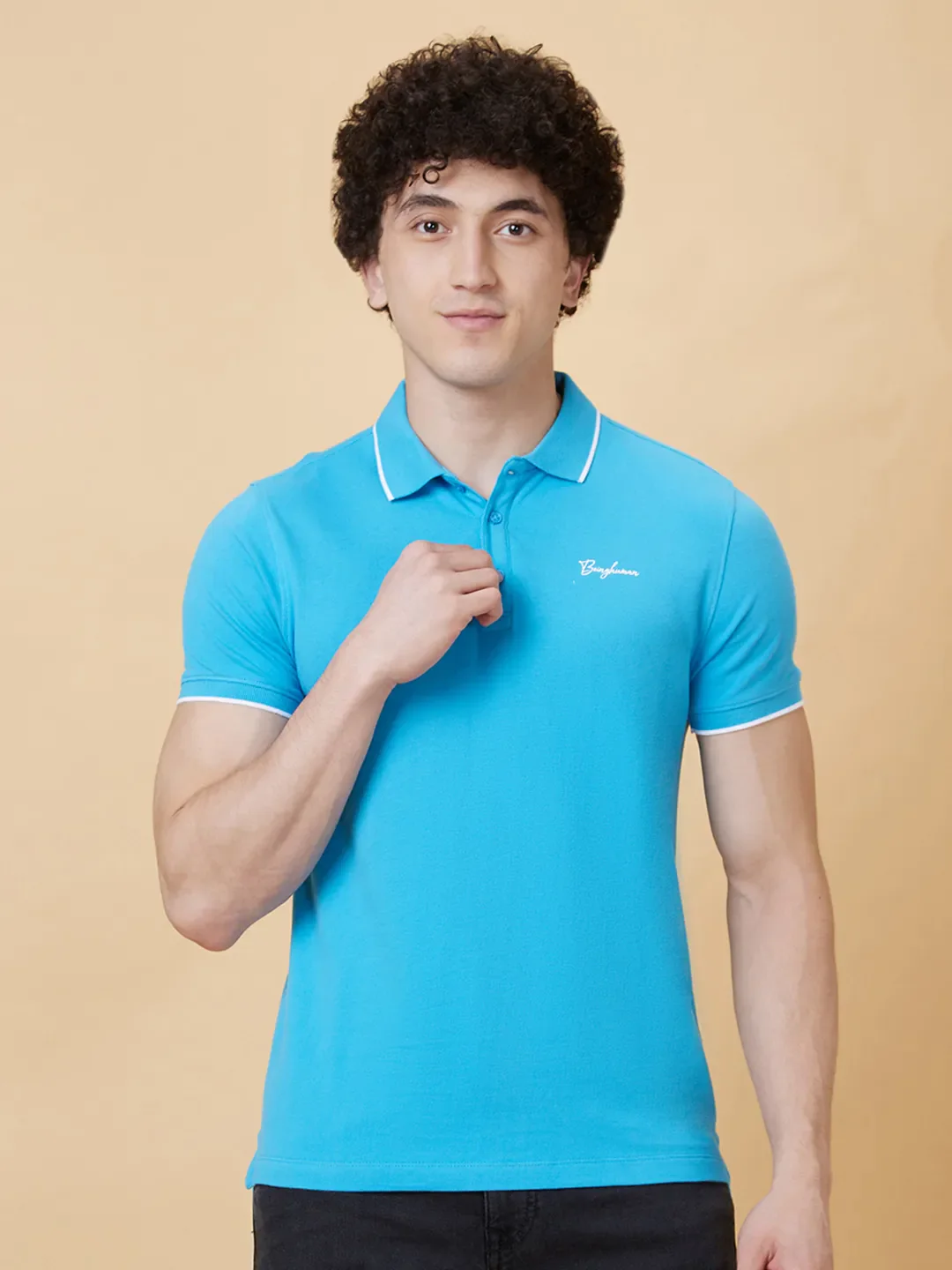 Blue Regular Fit Men's Polo T-Shirt by Being Human Clothing - Image 6